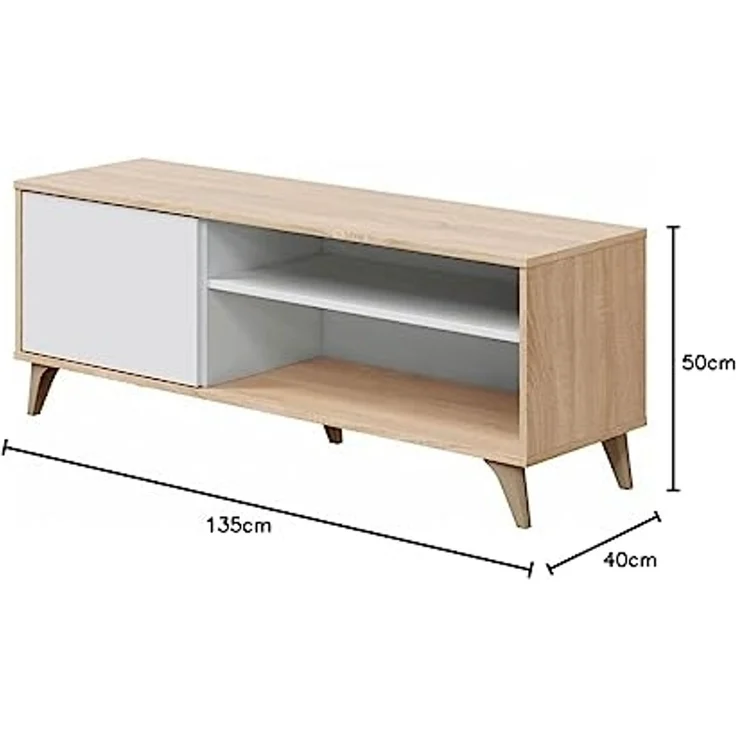 CaliCosy TV-Möbel mit 2 Nischen und 1 Tür mit seinem Wandregal Kikua Plus - L135 cm - Weiß – Bild 3