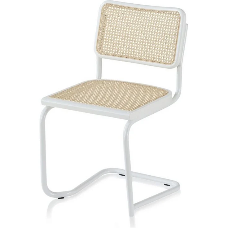 KHG Freischwinger Esszimmerstuhl Metallgestell Weiß, Rattaneflecht, Made in Italy, Rattangeflecht, Buchenrahmen, Freischwinger – Bild 1
