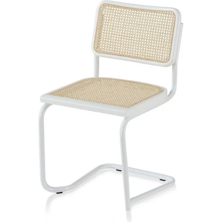 KHG Freischwinger Esszimmerstuhl Metallgestell Weiß, Rattaneflecht, Made in Italy, Rattangeflecht, Buchenrahmen, Freischwinger