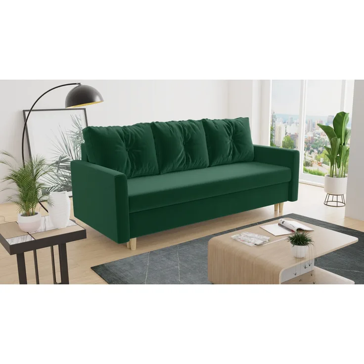 Schlafsofa Rico - Sofa mit Bettkasten, Couch mit Schlaffunktion, Bettfunktion, Bettsofa mit Bonell-Ferderkern, Velours (Grün (Kronos 19))
