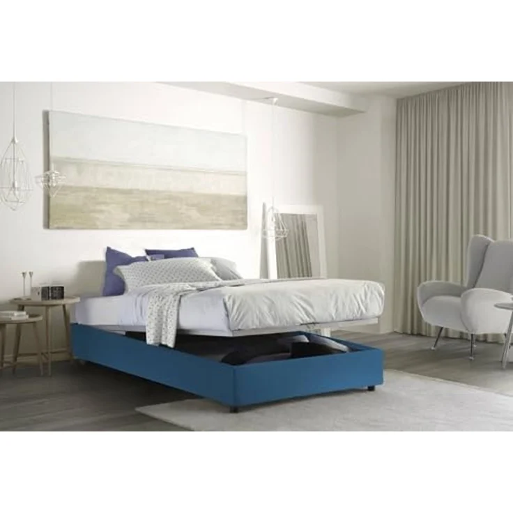 Talamo Italia - Doppelbett „Grace“, Bettkasten mit Stoffbezug, 100 % Made in Italy, Öffnung vorne, inklusive Matratze 160 x 200 cm, Blau – Bild 4