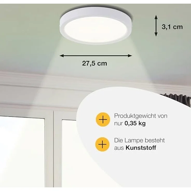 Brilliant LED Deckenleuchte Navara, LED fest integriert, Neutralweiß, Ø 27,5cm, Höhe 3 cm, 1900 lm, 4000 K, IP44 – Bild 3