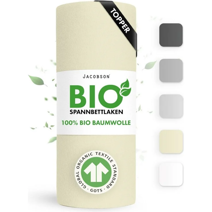 Jacobson Spannbettlaken BIO, Jersey Spannbetttuch, Bettlaken 160 g/m², 100% BIO-Baumwolle, Gummizug: rundum, GOTS zertifiziert – Bild 1