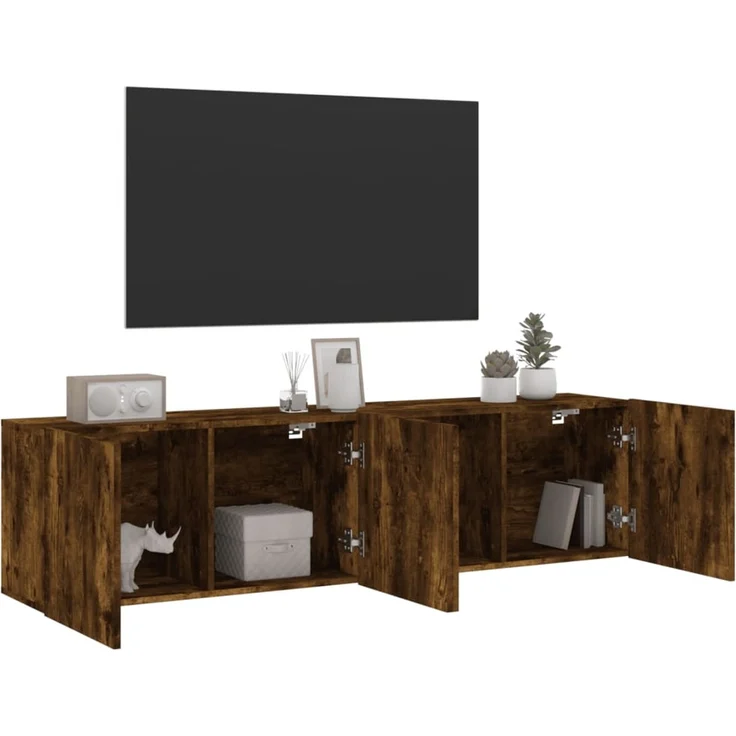 2 pcs TV-Wandschrank, TV Hängeboard Hängeschrank Räuchereiche 80x30x41 cm – Bild 5