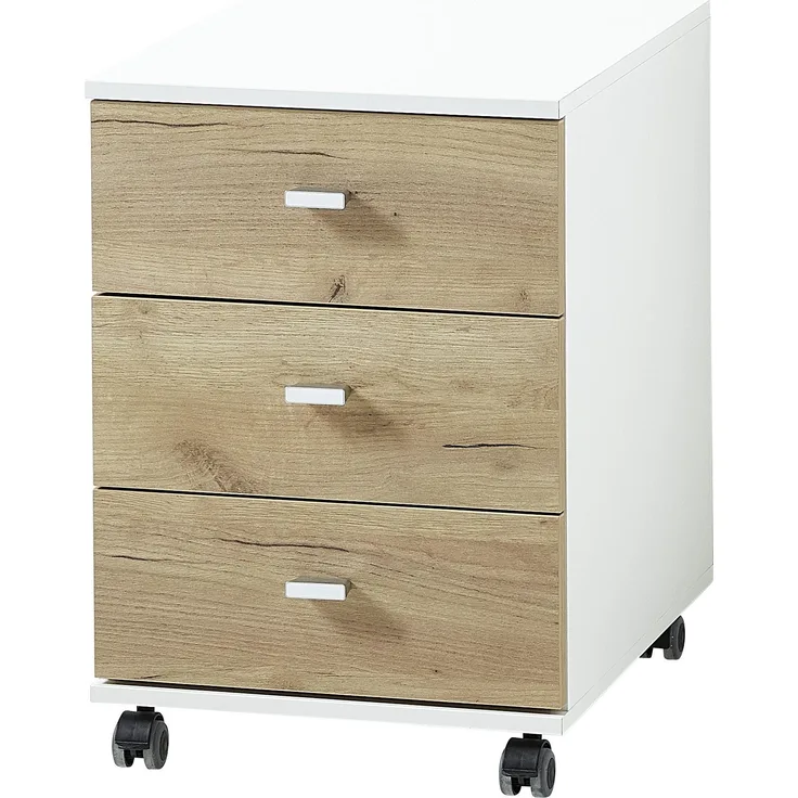 Rollcontainer >M-412< (BxHxT: 40x57x49 cm) in weiss | braun - 40x57x49cm (BxHxT)