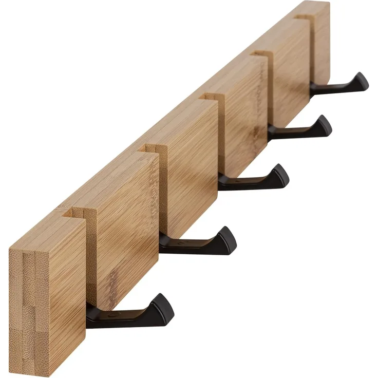 ONVAYA® Garderobenhaken | Bambus | Wandgarderobe in modernem Design | Garderobenleiste aus Bambus-Holz | Kleiderhaken ausklappbar | Hakenleiste | Garderobenleiste