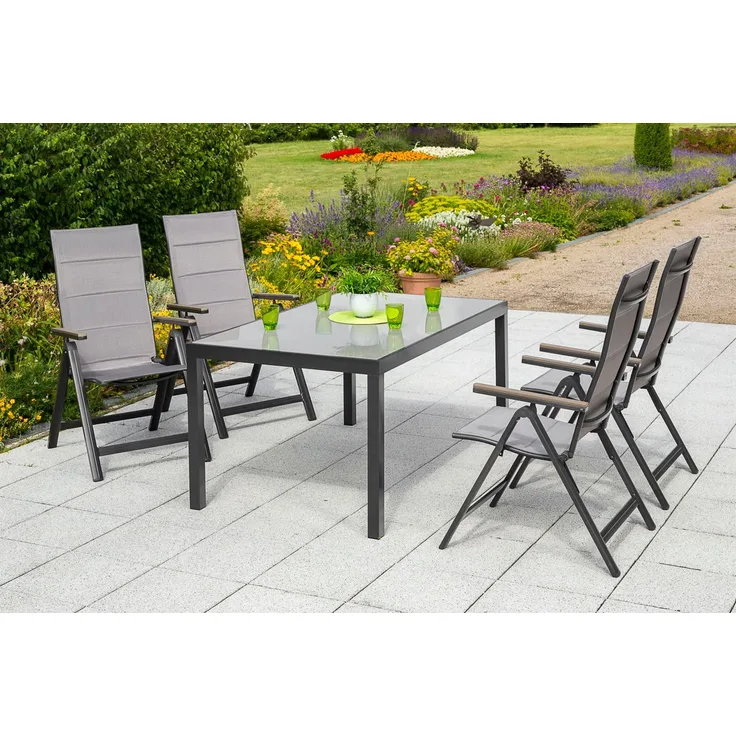Trivero Gartenmöbel Set 5tlg, Klappsessel & 150x90 cm