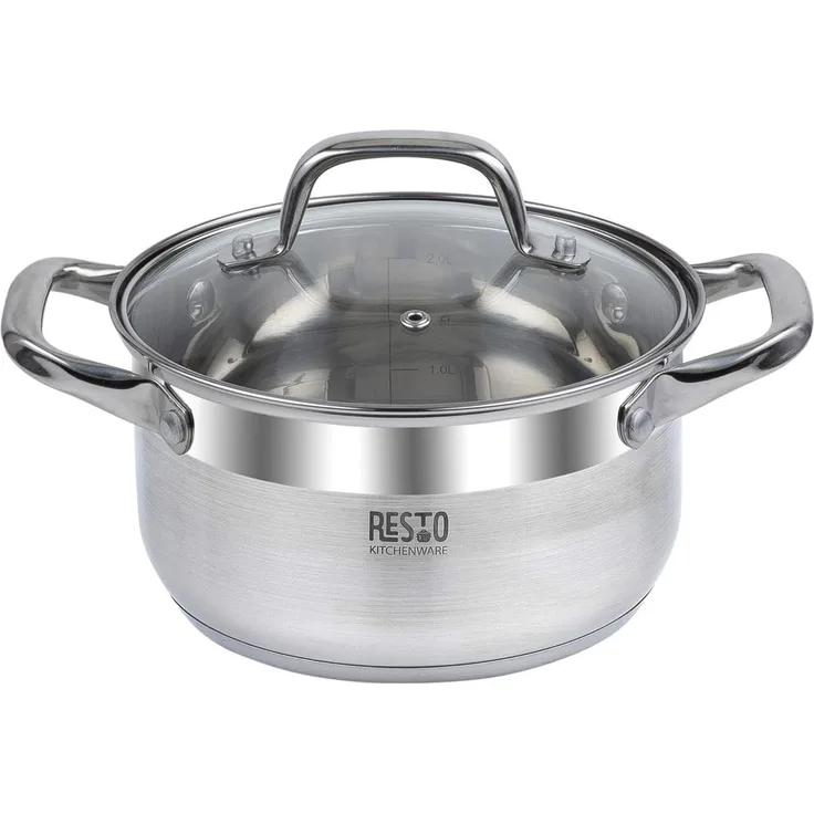 RESTO Kitchenware Kochtopf Libra, Topf energiesparend und spülmaschinenfest, Edelstahl 18/10 (2-tlg), mit hitzebeständigem Glasdeckel und Griffen