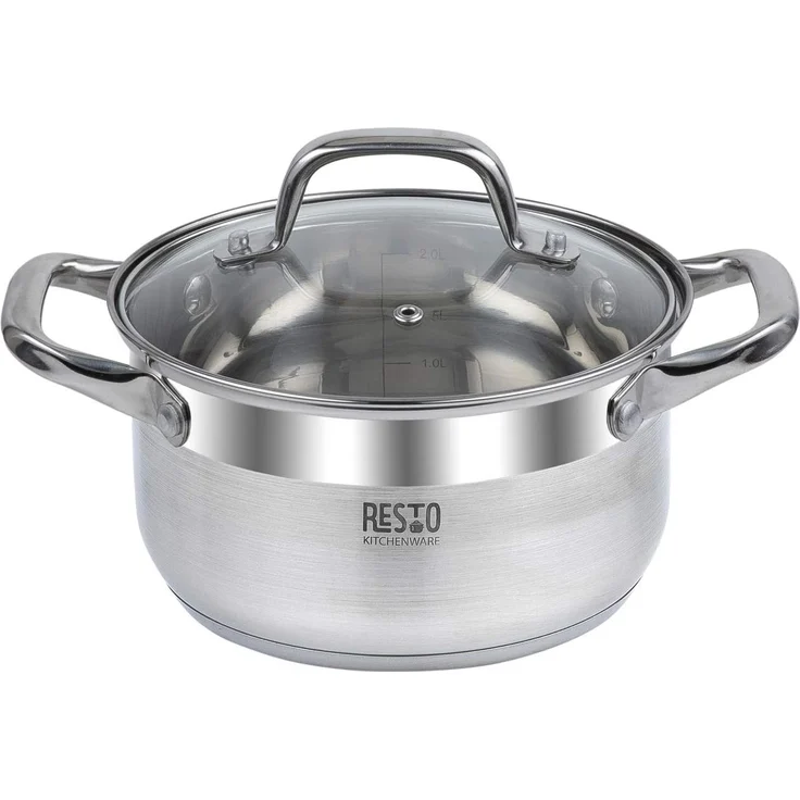 RESTO Kitchenware Kochtopf Libra, Topf energiesparend und spülmaschinenfest, Edelstahl 18/10 (2-tlg), mit hitzebeständigem Glasdeckel und Griffen