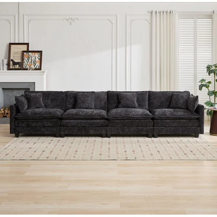 ZUBALIYA Sofa mit LED - Beleuchtung, mit Chenille - Bezug, mit Cordbezug, modular aufgebaut, aus Chenille, für Wohnzimmer und Apartments – Bild 2