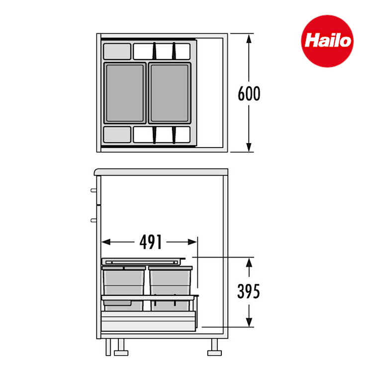 Hailo Abfallsammler 3620811 Separato Abfall Einsatz 2x 20 L Mülleimer Dunkelgrau – Bild 4