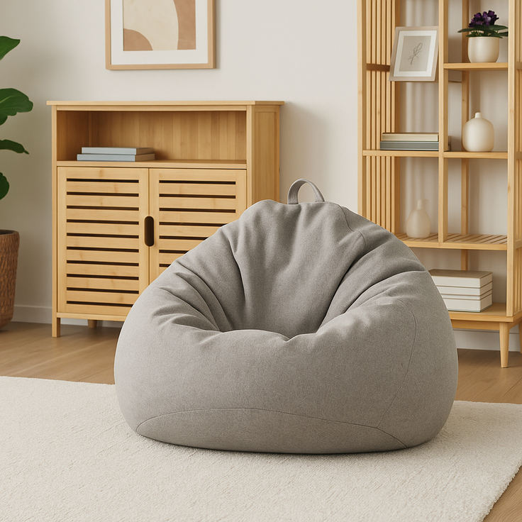 AD.CON Sitzsack mit Füllung, Hellgrau, 120 x 120 x 60 350L, Styropor-Regranulat – Bild 5
