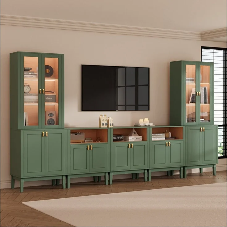 VOWNER TV-Board Set mit Glastüren, LED Fernsehschrank multifunktional (5 St), 5PSC Version: 180cm für TV bis 75 Zoll, Maße 300 x 180 x 40 cm – Bild 4