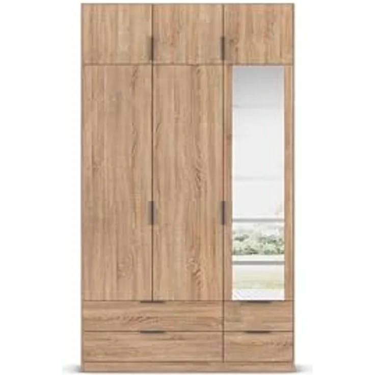 Rauch Möbel Lagoa, Kleiderschrank, Garderobe für Schlafzimmer, Kinderzimmer, Jugendzimmer 6-türig, mit Spiegel, 4 Schubladen, mit Zubehör Classic, Farbe Eiche Sonoma, Holz, Breite 136 – Bild 10
