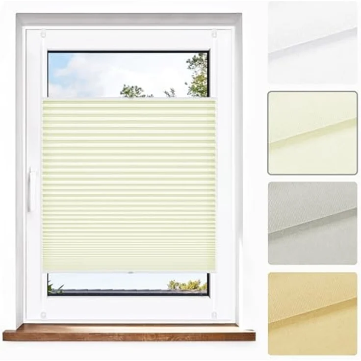 jalousiescout Plissee Pure Plissee Premium, 40 x 120 cm, creme, halbtransparent, ohne Bohren, verspannt, Klemmfix, Polyester-Stoff, blickdicht und lichtdurchlässig – Bild 1