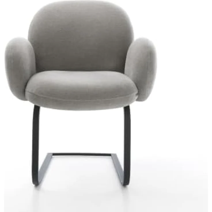 Freischwinger Nube-Flex mit Armlehnen Strukturstoff Soft Grau Freischwinger flach Schwarz Taschenfederkern – Bild 3