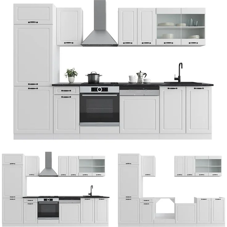 Küchenzeile R-Line Weiß Landhaus/Weiß 300 cm , AP Marmor Vicco – Bild 6