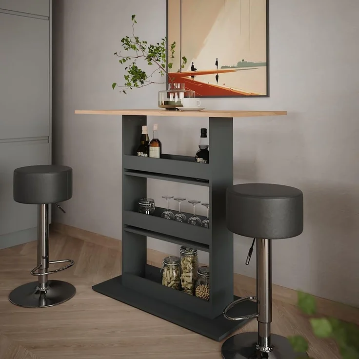 Bartisch-Set Repose Goldkraft Eiche/Anthrazit 110 x 55 cm mit 2 Barhockern Vicco – Bild 4