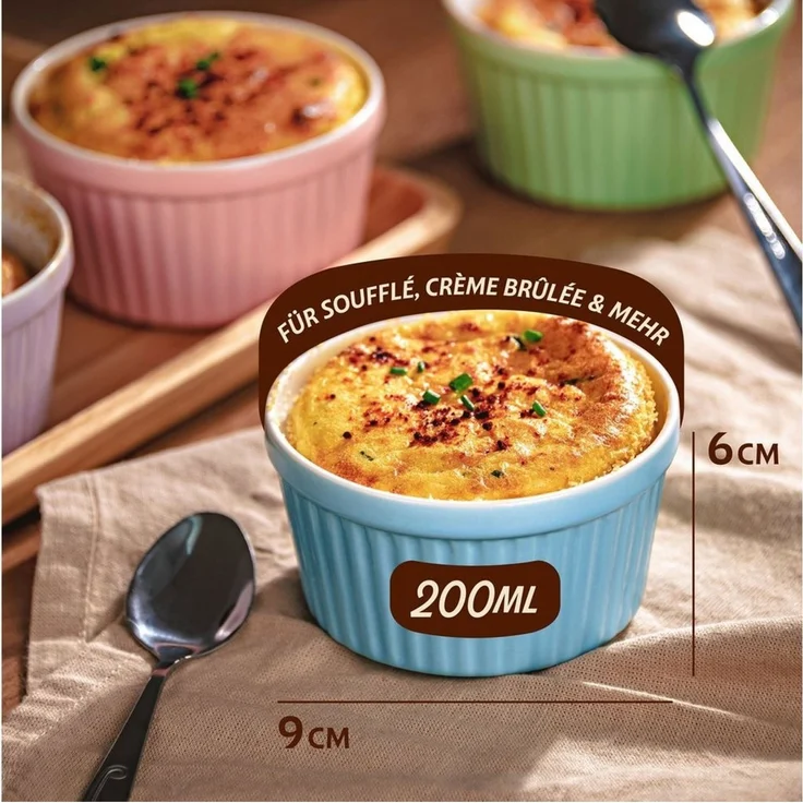 Praknu Auflaufform 6 Souffle Förmchen aus Keramik - Backofenfest - 200 ml - 9 cm, Keramik, (6-St), Kuchenform Rund - Ineinander stapelbare Auflaufförmchen mit Antihaft – Bild 2