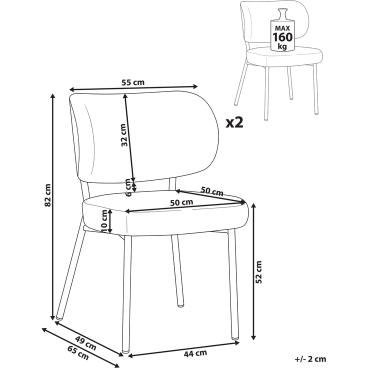 Esszimmerstuhl 2er Set WONDER Bouclé Cremeweiß – Bild 2