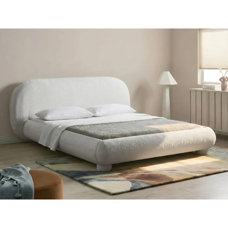 Bett mit Lattenrost Bouclé BAYEL 160x200 cm Cremeweiß – Bild 3