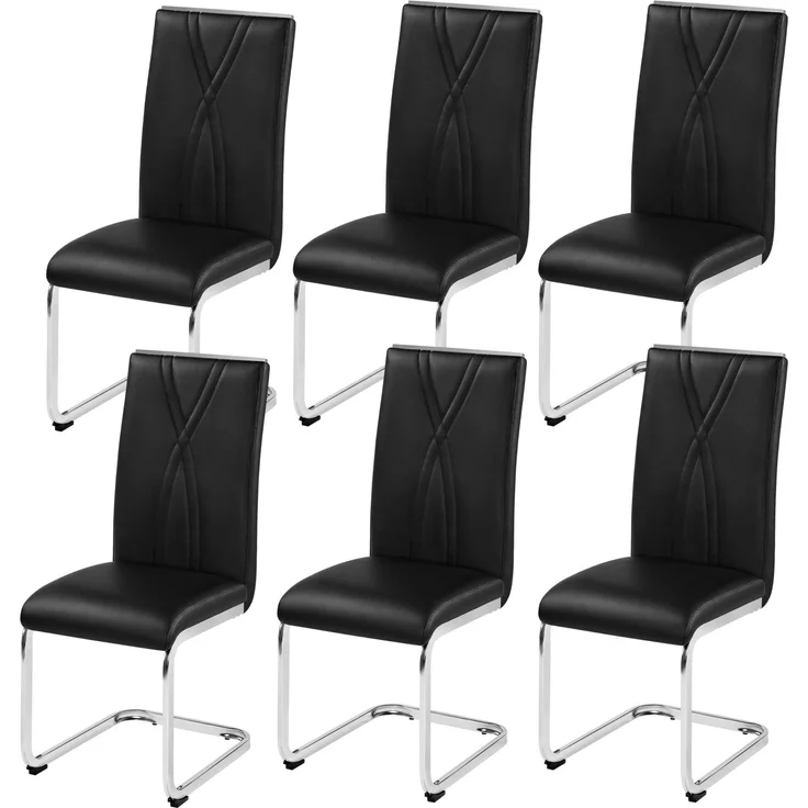 Yaheetech 6er Küchenstühle-Set Schwingstuhl mit Metalluntergestell Esszimmerstuhl Polsterstuhl fürs Esszimmer/Küche/Wohnzimmer/Restaurant/Konferenzraum, schwarz
