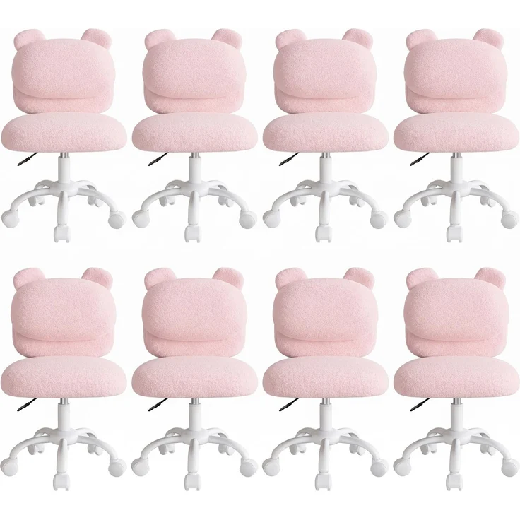 Marsail Schminktisch Stuhl, Schreibtischstuhl aus Teddyfleece, Rosa | Armlehnenlos, Bären-Rückenlehne, breitere Sitzfläche, leichtgängige Rollen, höhenverstellbar, für Schlaf & Arbeitszimmer,8pcs