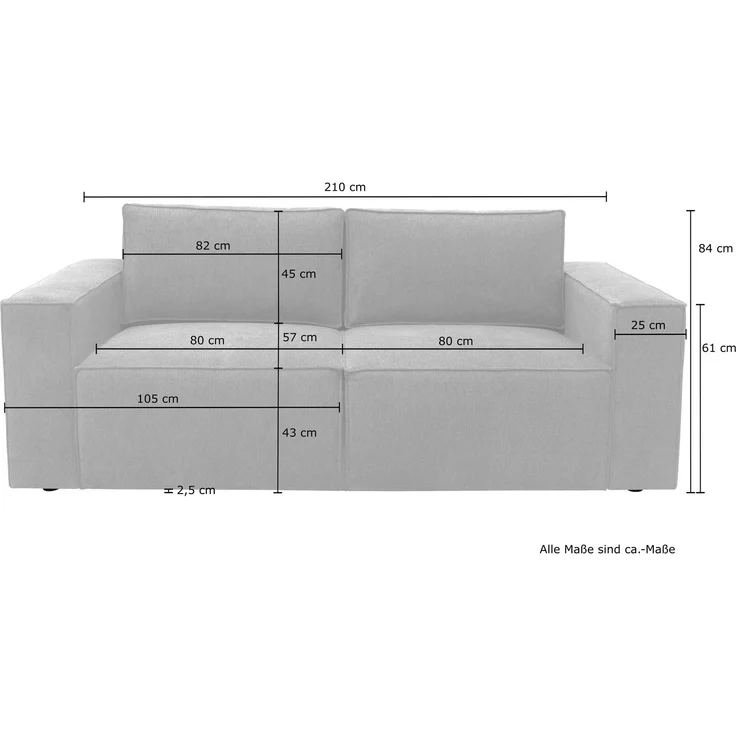 DOMO. collection Sofa 100017, 2-Sitzer mit Rückenkissen und Armlehnen, 2er Couch, Polsterganitur, 210 x 93 x 84 cm (BxTxH), schlamm – Bild 8