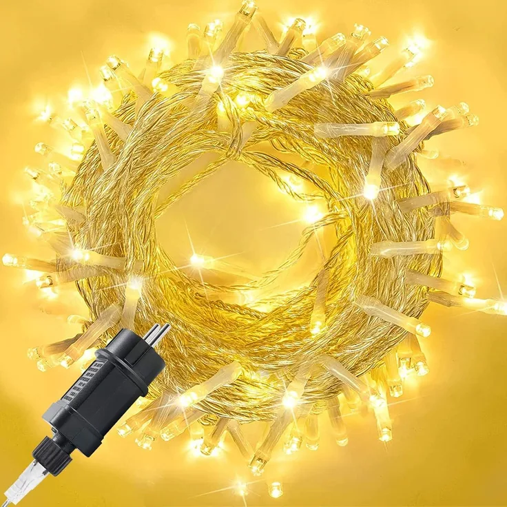 Lichterkette außen 10m 100er LED Lichterkette Weihnachtsbaum Strombetrieben (31V) mit Timer, Speicherfunktion, 8 Modi, IP44 Wasserdicht für Weihnachten Partys Hochzeit Halloween Garten, Warmweiß