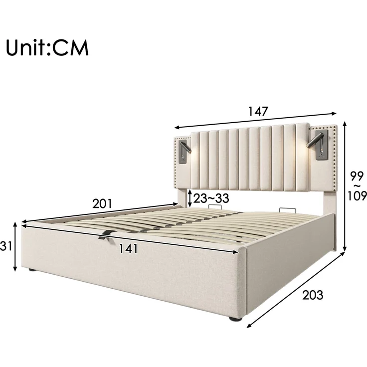 TavilaEcon Boxspringbett mit verstellbarem Kopfteil, Polsterbett Beige Liegefläche 140 × 200 cm – Bild 8