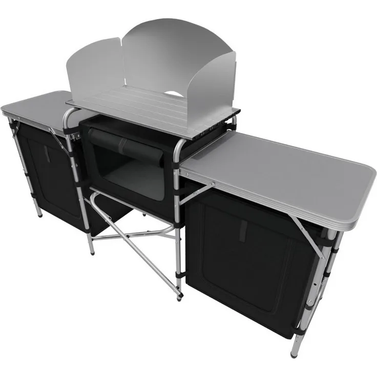 24Move Campingschrank Campingküche CAMPO Alu Outdoorküche (faltbar, inkl. Windschutz und Tragetasche) mit Arbeitsplatte und Staufächern