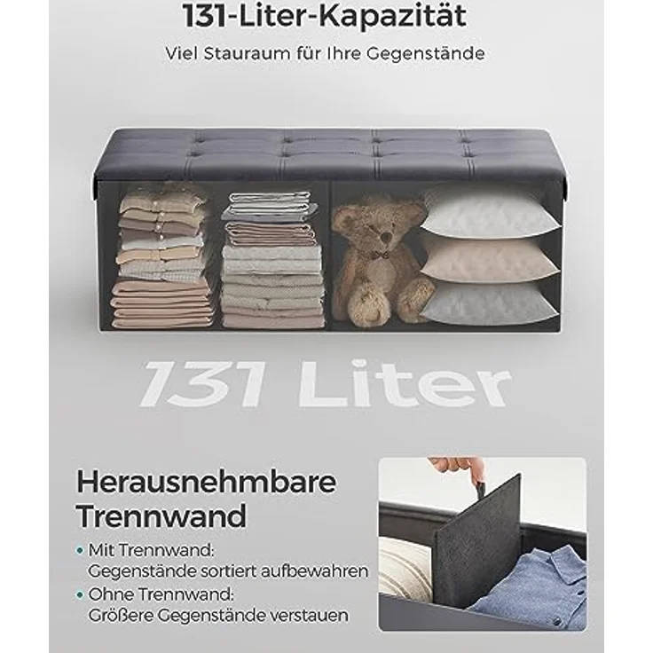 Songmics LSF070G01 Sitztruhe, Sitzbank, Holzwerkstoff, Dunkelgrau, 110 x 38 x 38 cm – Bild 7