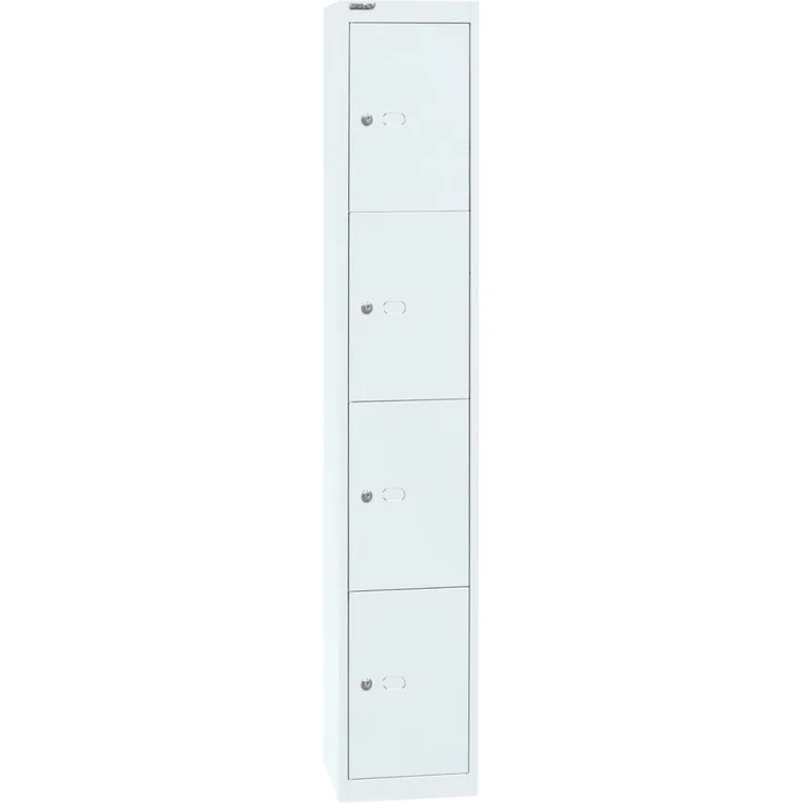 Bisley Garderobenschrank Office mit Schloss aus Stahlblech, 4 Fächer - Spind abschließbar für Sportzeug, Kleidung & Co. - Tiefe: 45,7 cm - Farbe: verkehrsweiß, CLK184-696