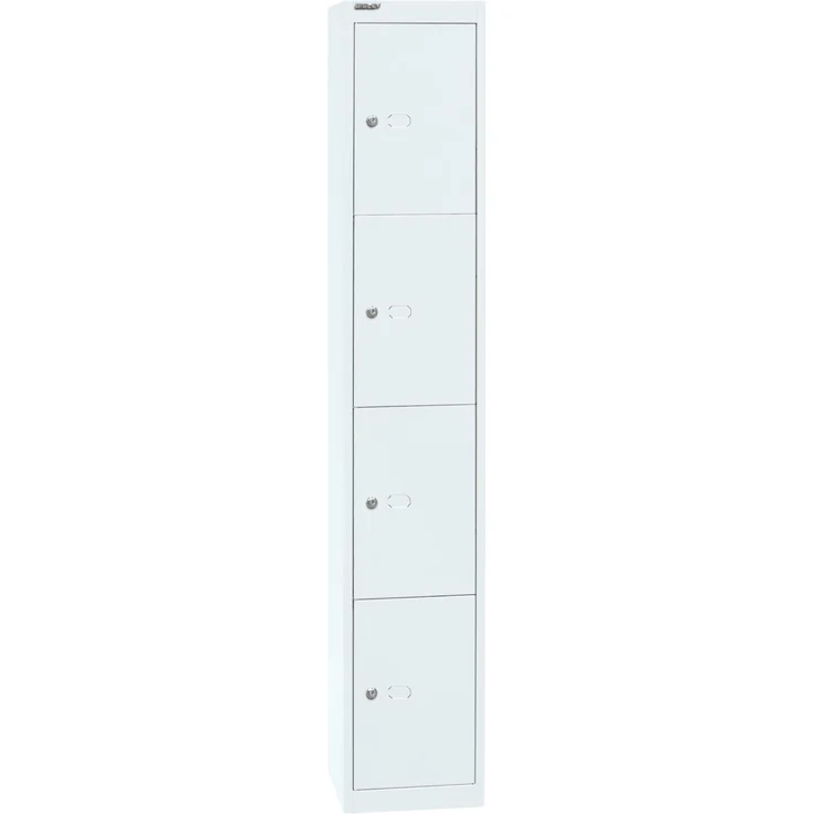 Bisley Garderobenschrank Office mit Schloss aus Stahlblech, 4 Fächer - Spind abschließbar für Sportzeug, Kleidung & Co. - Tiefe: 45,7 cm - Farbe: verkehrsweiß, CLK184-696 – Bild 1