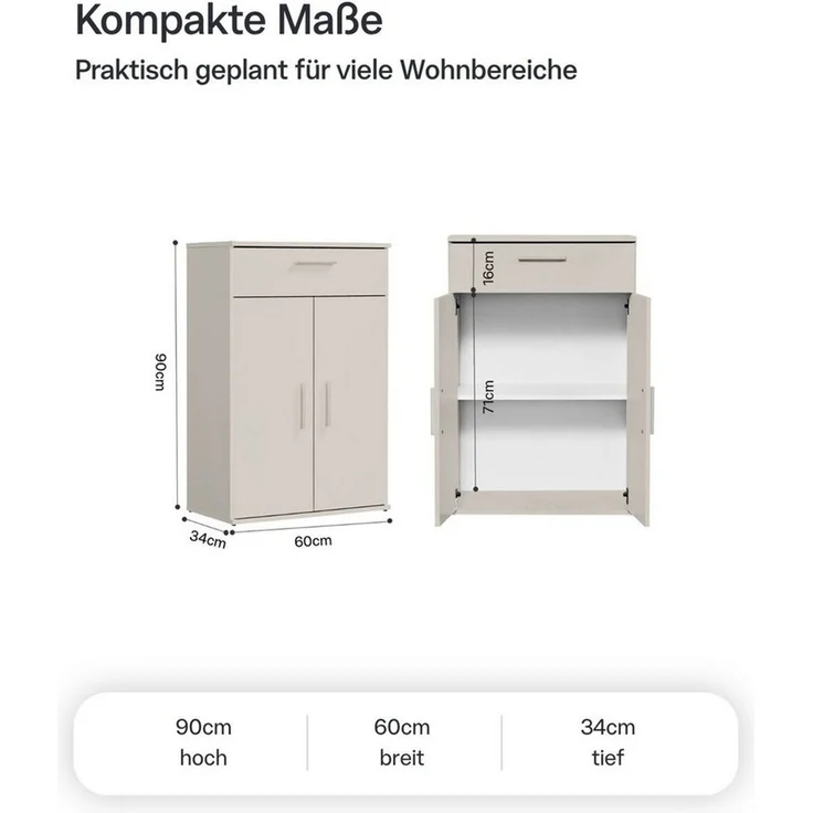 mokebo Mehrzweckschrank Der Praktische Büroschrank mit Schublade (60x90 cm, mit Schublade) Made in Germany, Büroschrank, Apothekerschrank in Beige Kaschmir – Bild 4
