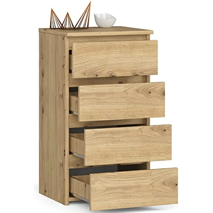 Home Collective Kommode 40 cm breit Holz Highboard Sideboard für Flur Schlafzimmer Wohnzimmer (Mehrzweckschrank Schrank schmal Kommode Schlafzimmer mit Schubladen), Kinderzimmer Organizer, 73 cm hoch mit 4 Schubladen Artisan Eiche – Bild 5