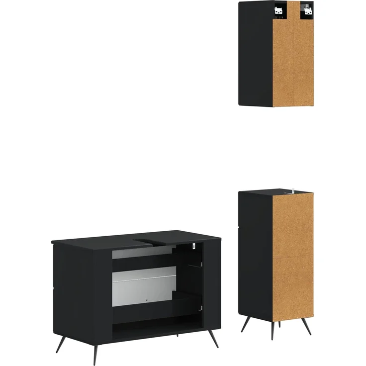 vidaXL 3-teiliges Badezimmer-Schranksystem BREDA Schwarz Holzwerkstoff 3417802 – Bild 6