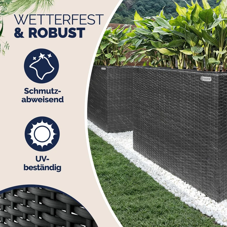 Casaria Poly Rattan Blumentopf herausnehmbar Schwarz – Bild 2