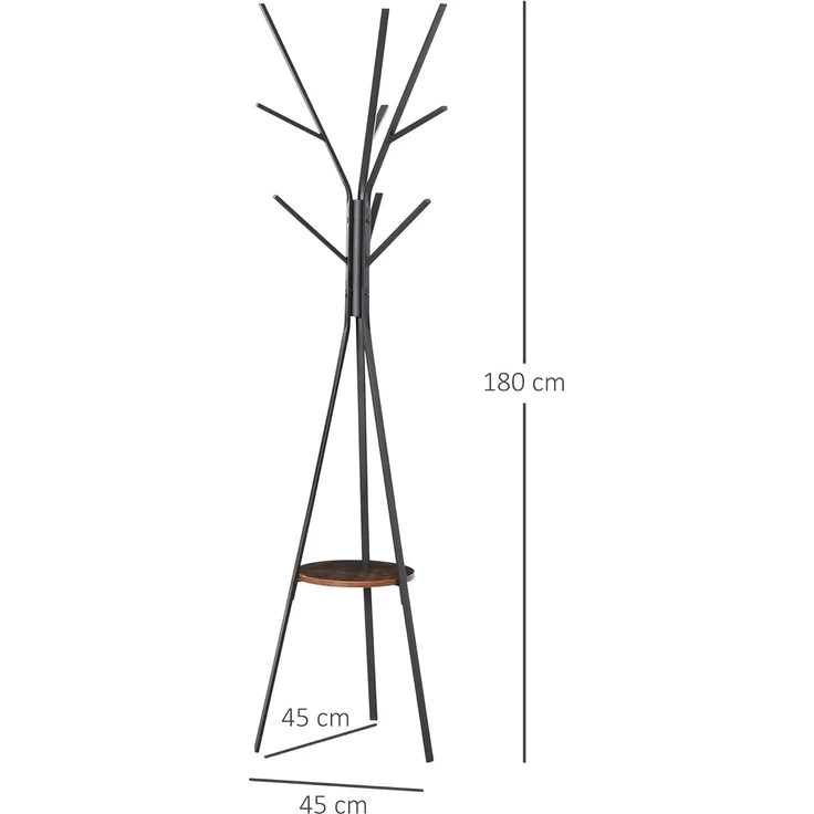 HOMCOM Garderobenständer Standgarderobe mit 8 Kleiderhaken, (Kleiderständer, 1 St, Hutständer), Metall, Braun, 45 x 45 x 180 cm – Bild 7