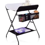 COSTWAY Wickeltisch klappbar Wickelkombination mit Aufbewahrungskorb & Zubehör zum Wickeln & Kleidungwechseln Wickelkombi rückenschonend Schwarz