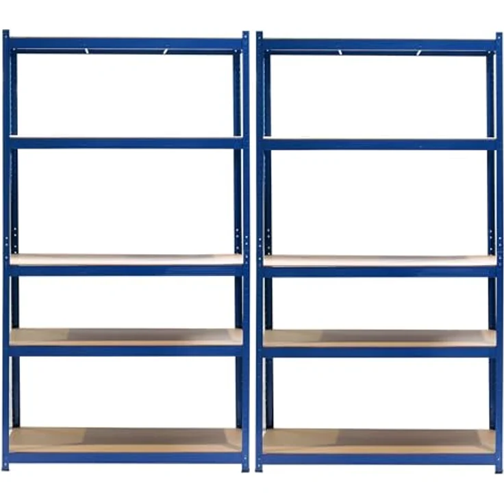 Wiltec Set 2X Schwerlastregal 100 x 60 x 200 cm, 200kg/Ebene, Steckregal blau, Lastenregal mit 5 Ablagen, Werkstattregal – Bild 5