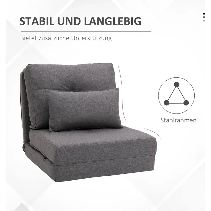 HOMCOM Schlafsessel, Leinen, Metall, Dunkelgrau, 80L x 60B x 56H cm – Bild 7