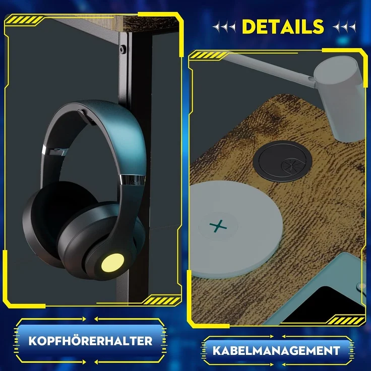 COMHOMA Schreibtisch Gaming Tisch mit Regal, Eckschreibtisch mit USB-Ladeanschluss und Steckdose, 140cm Computertisch L Form, PC Tisch für Büro, Heimbüro (braun-130CM) – Bild 5