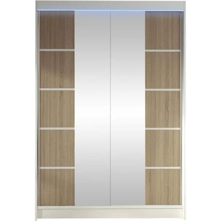 Kleiderschrank Lino V, mit RGB LED Beleuchtung, Farbe: Weiß / Sonoma Eiche