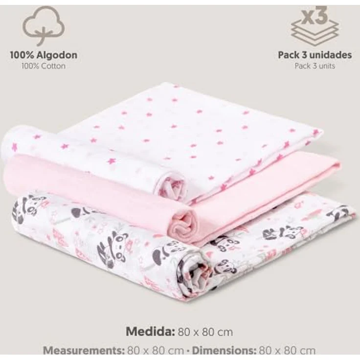 Packung mit 3 Gaze - Mulltücher, Panda Rosa – Bild 2