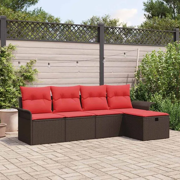 vidaXL Gartensofa-set mit Kissen mit Speicher 5 pcs Poly Rattan 3360195
