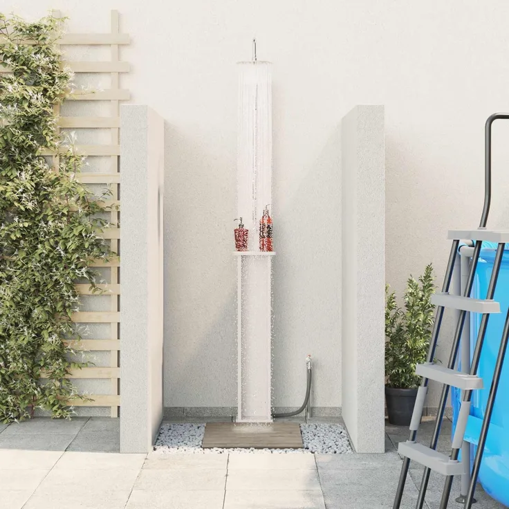 vidaXL Gartendusche 246 cm Massivholz Kiefer und Edelstahl Weiß 886353