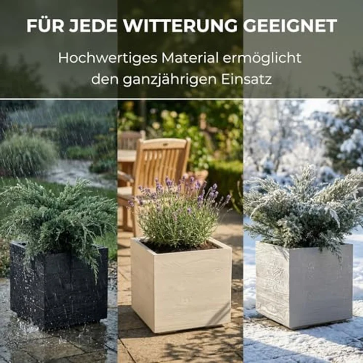 LAMELA Pflanzkübel mit Rollen 40 cm, 36L – Blumentopf aus Kunststoff in Holzoptik – Übertopf mit Wasserablauf – Modern für Innen & Außen - Wetterfest & Pflegeleicht, Hellgrau – Bild 5