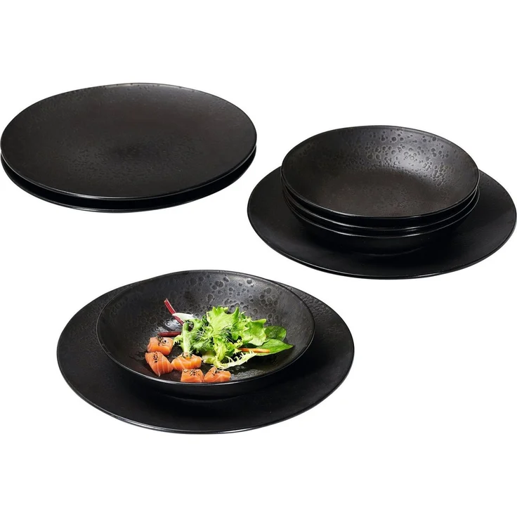 Ritzenhoff & Breker Tafelservice Teller Set, Geschirr-Set Kitwe (8-tlg), 4 Personen, Steinzeug, seidenmatter Schwarzton mit Kupferstich, 8 Teile, für 4 Personen – Bild 5