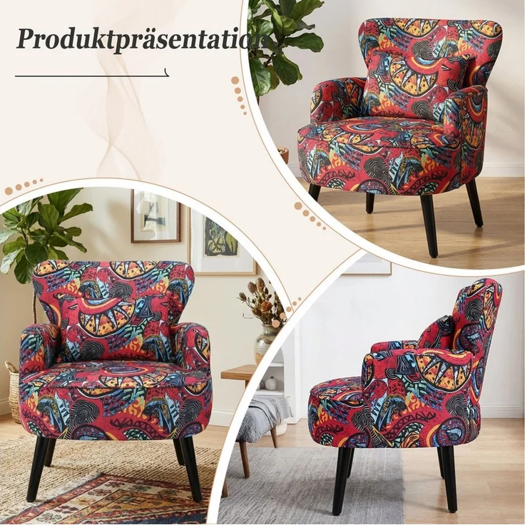 HomeMiYN Ohrensessel Polstersessel mit Armlehnen, Relaxsessel, Lesesessel bis 113 kg, Farbenfroher Sessel für mehr Komfort und Wohnlichkeit – Bild 4